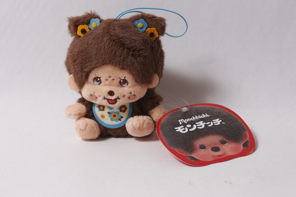 Japan Sekiguchi Monchhichi Mascot Plush w Floral Bib and Tag ~ 260812-WH 589